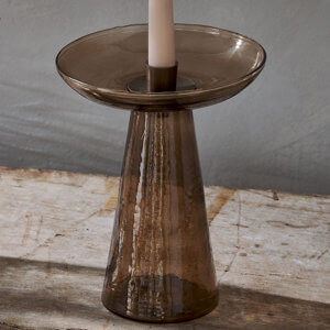 Nkuku Avyn Recycled Glass Candle Holder Smoke Amber Large